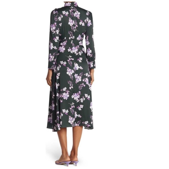 Alexia Admor Satin Mock Neck Midi Dress Green Floral 12 - Picture 2 of 12